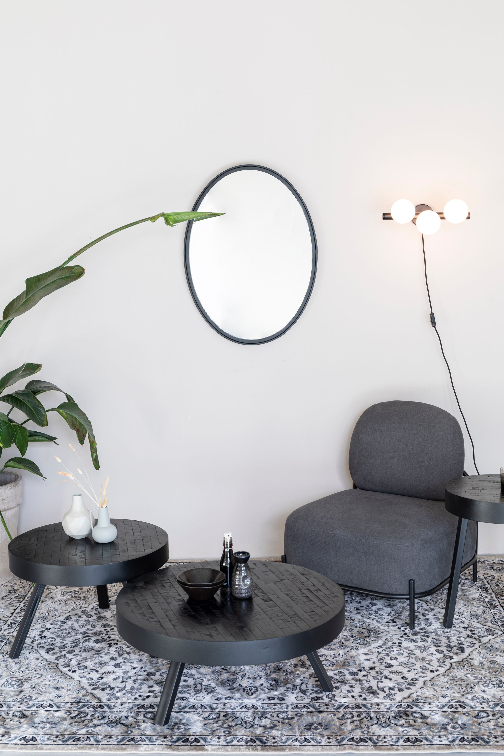 Suri Black Teak Wood Round Coffee Table Large